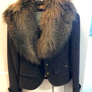 Guess faux fur shawl collar wool coat